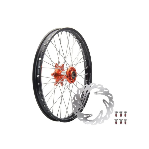 Tusk Impact Complete Front Wheel Package 21 x 1.60 Black Rim/Silver Spoke/Orange