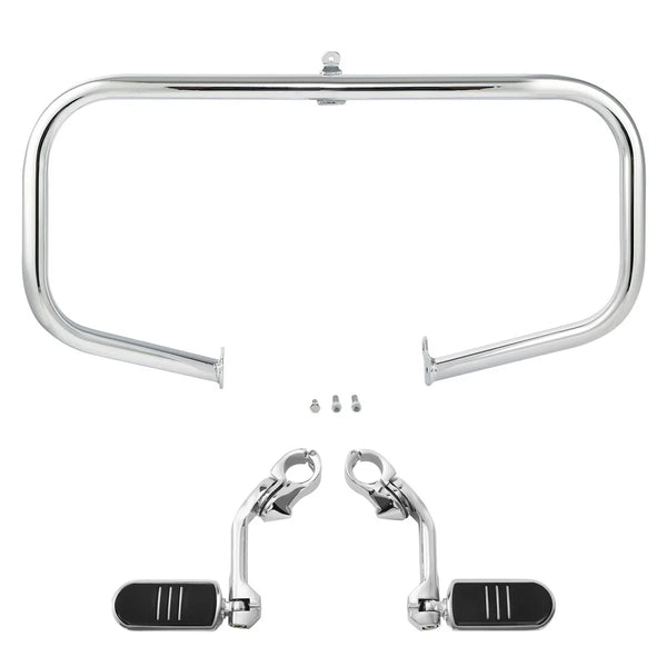 Chrome Highway Engine Guard Bar Long Angled Footpeg Fit For Harley Touring 09-24