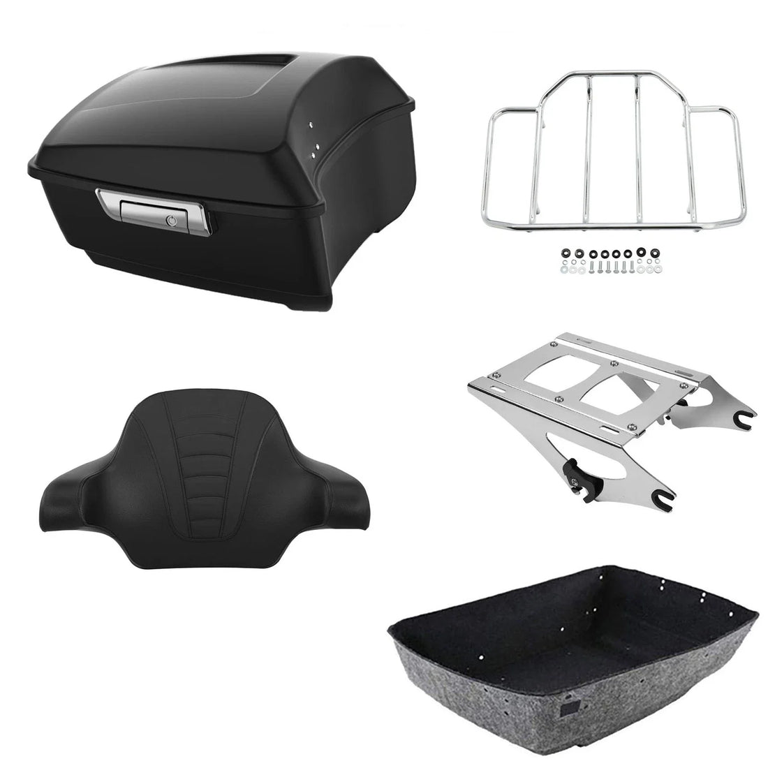 Matte Black King Trunk Luggage Backrest Mount Rack Fit For Harley Touring '14-26