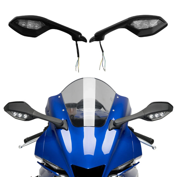 Pair Rear View Mirrors LED Turn Signals Fit For Yamaha Yzf R9 2025