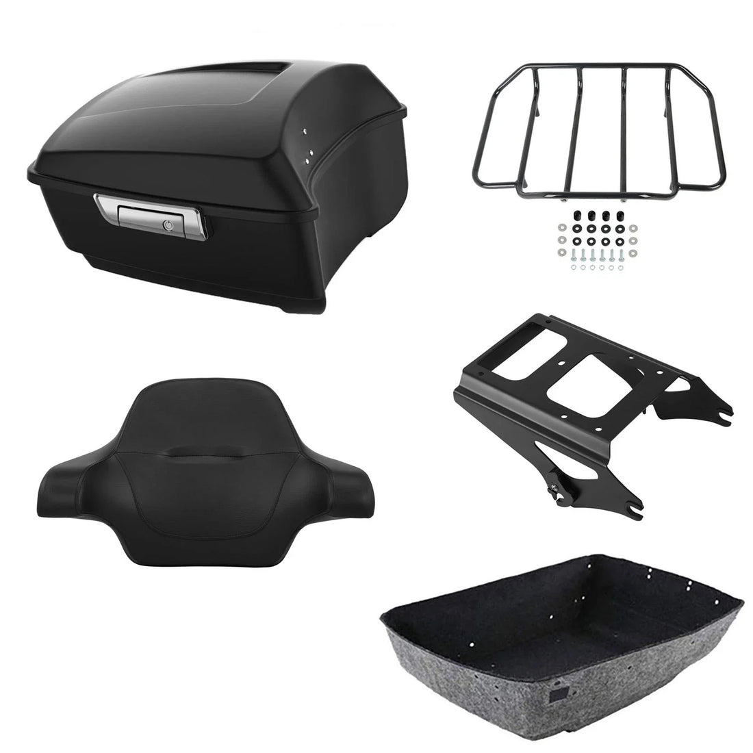 Matte Black King Trunk Backrest Rack 2-Up Mount Fit For Harley Touring 2009-2013