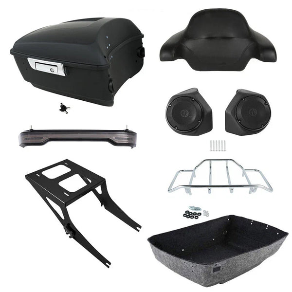 King Trunk Backrest Speakers LED Light Mount Rack Fit For Harley Fat Boy 2008-17