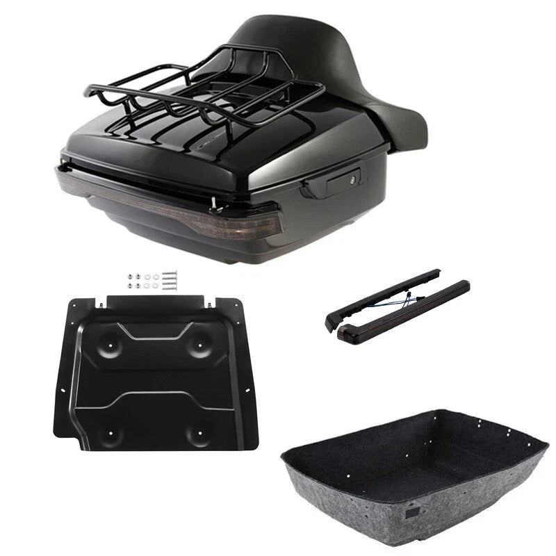 Black King Trunk Backrest Rack LED Light Fit For Harley Touring Road Glide 14-26
