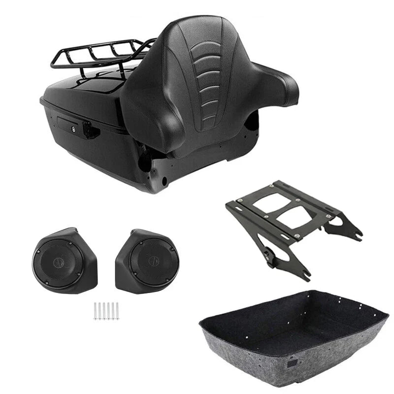 King Trunk Rack Backrest Pad Speakers Mount Fit For Harley Street Glide 2014-26