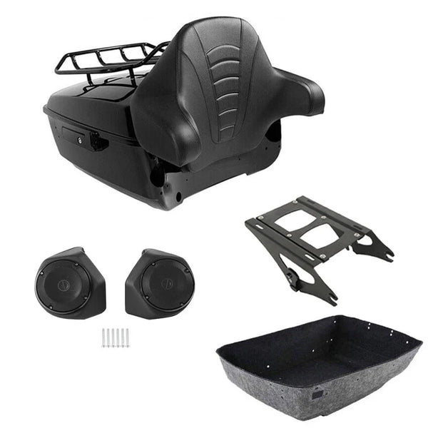 King Trunk Rack Backrest Pad Speakers Mount Fit For Harley Street Glide 2014-26