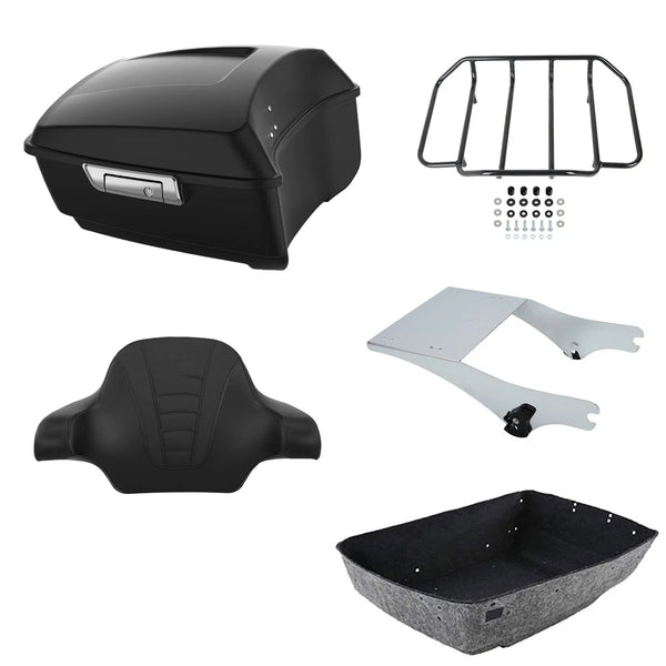 Matte Black King Trunk Backrest Two-Up Mount Rack Fit For Harley Touring 97-08