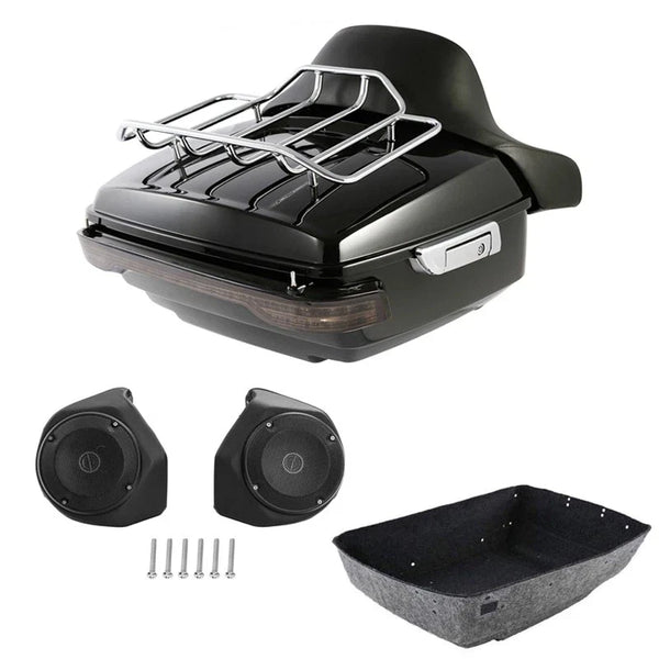 King Trunk Backrest Rack LED Light Speakers Fit For Harley Road Glide 2014-2026