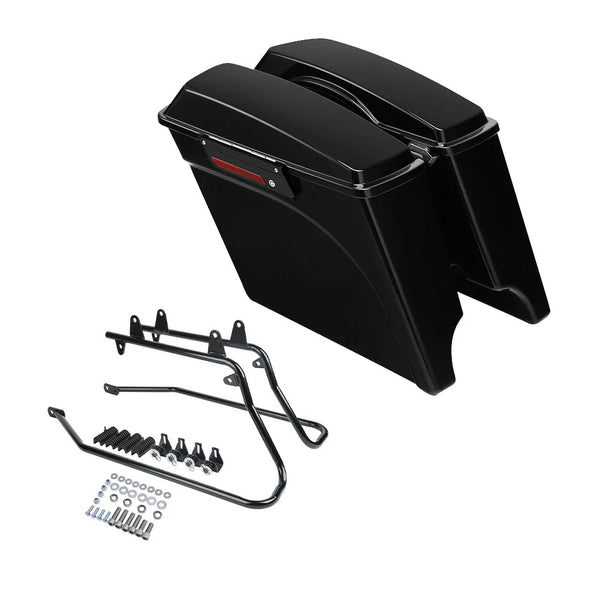 5" Stretched Extended Hard Saddle Bag & Bracket Fit For Harley Softail 1984-2017