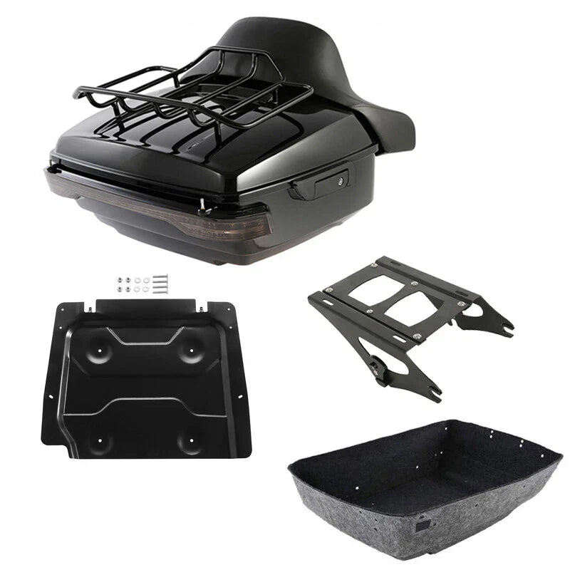 King Trunk Pad Luggage Mount Rack LED Light Fit For Harley Cvo Road Glide 14-26