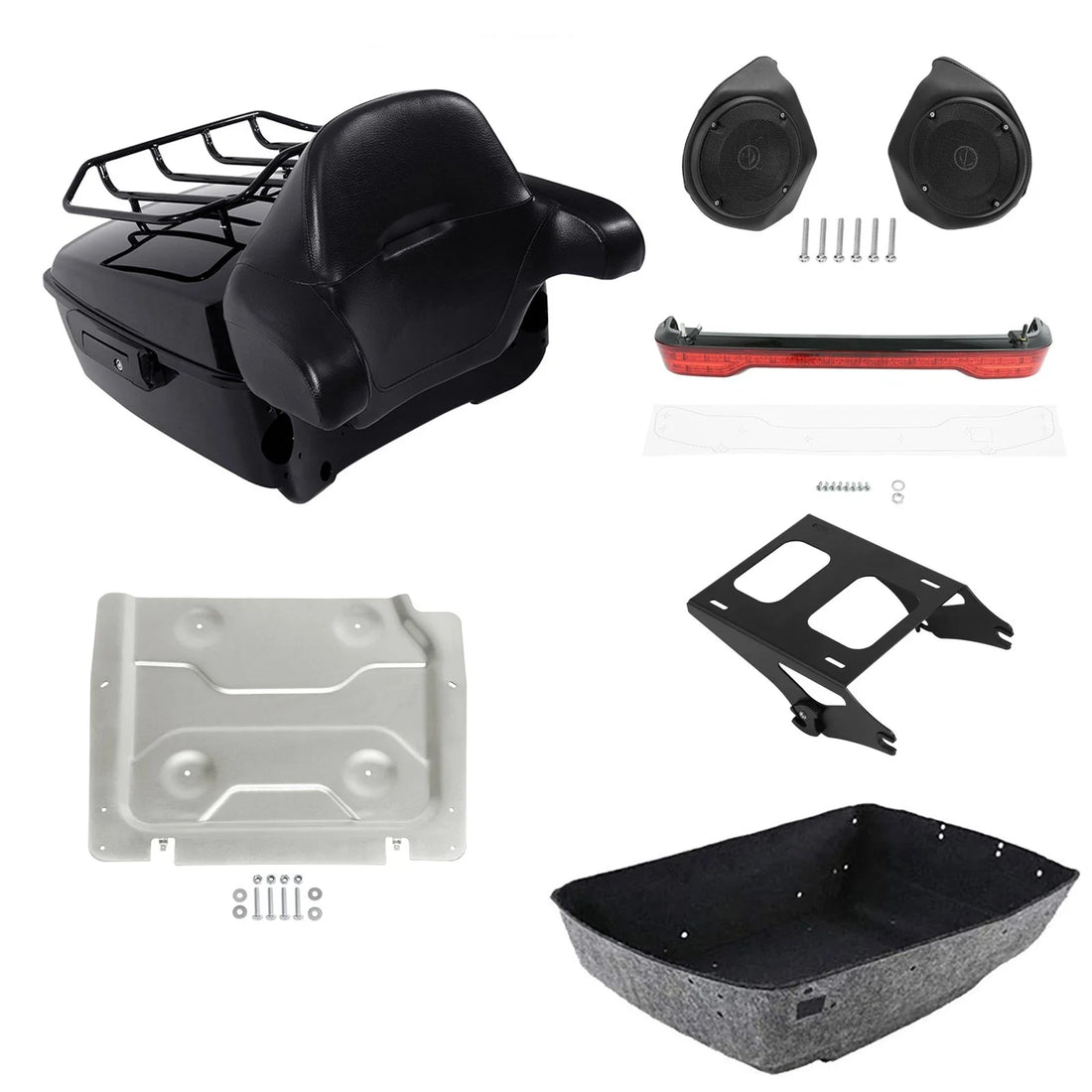 King Trunk Pad Mount Rack LED Light Speakers Plate Fit For Harley Touring '14-26