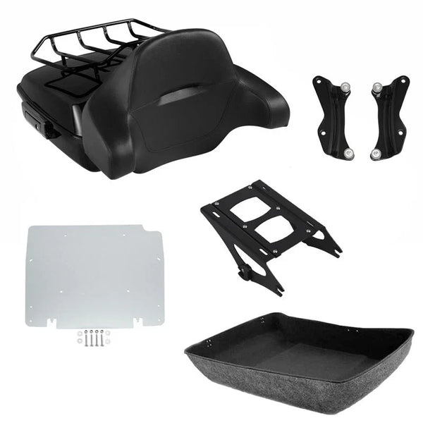 Black Chopped Trunk Pad Rack Mount Docking Fit For Harley Touring models 2014-26