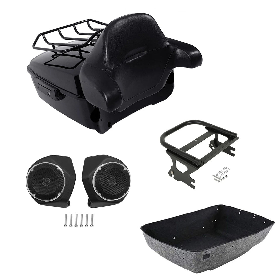 Black King Trunk Luggage Pad Rack Speakers Mount Fit For Harley Touring 97-2008