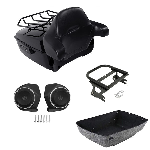 Black King Trunk Luggage Pad Rack Speakers Mount Fit For Harley Touring 97-2008