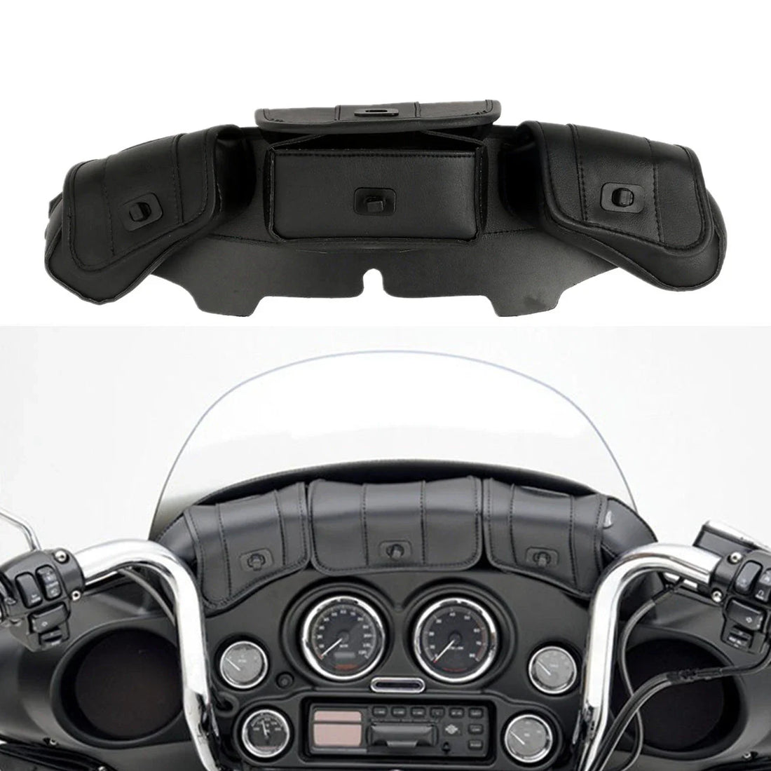 Windshield Saddle 3 Pouch Three Pocket Fairing Bag Fit For Harley Touring 96-13