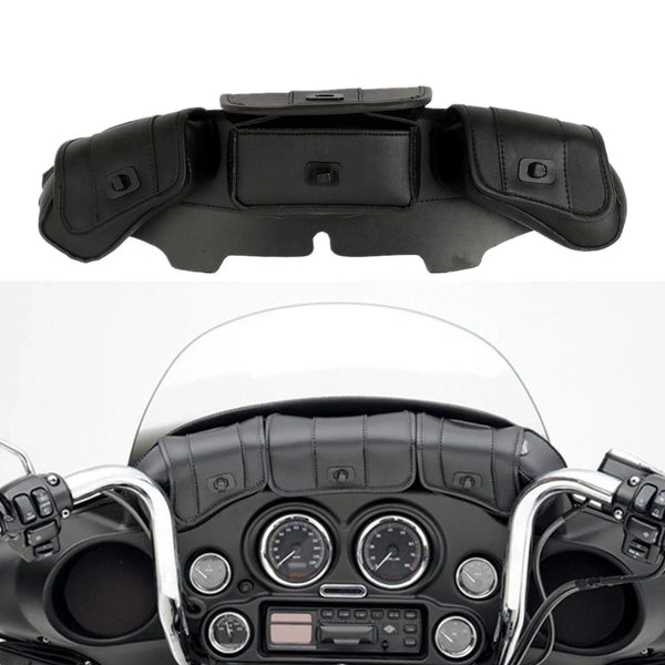 Windshield Saddle 3 Pouch Three Pocket Fairing Bag Fit For Harley Touring 96-13