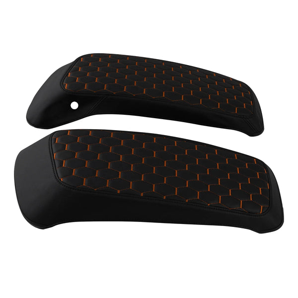 Saddlebag Lids Covers Fit For Harley Touring 2014-2023 Black w/ Orange Stitching