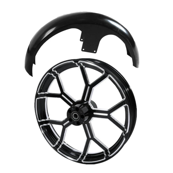 26" Front Wheel Rim Dual Disc Hub & Fender Fit For Harley Touring Glide 97-13 12