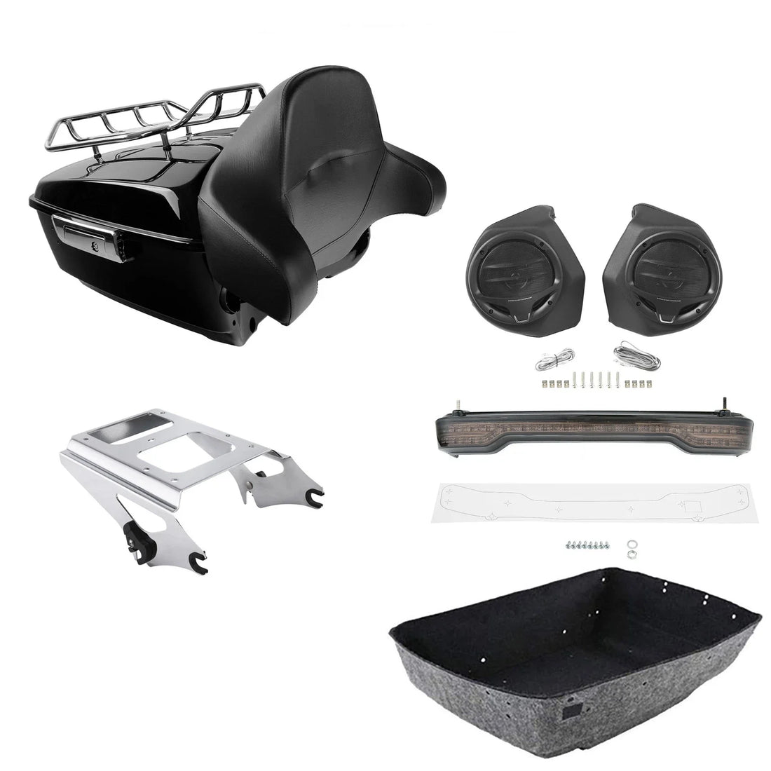 King Trunk Backrest Tail Light Rack Speakers Fit For Harley Road Glide 2009-2013