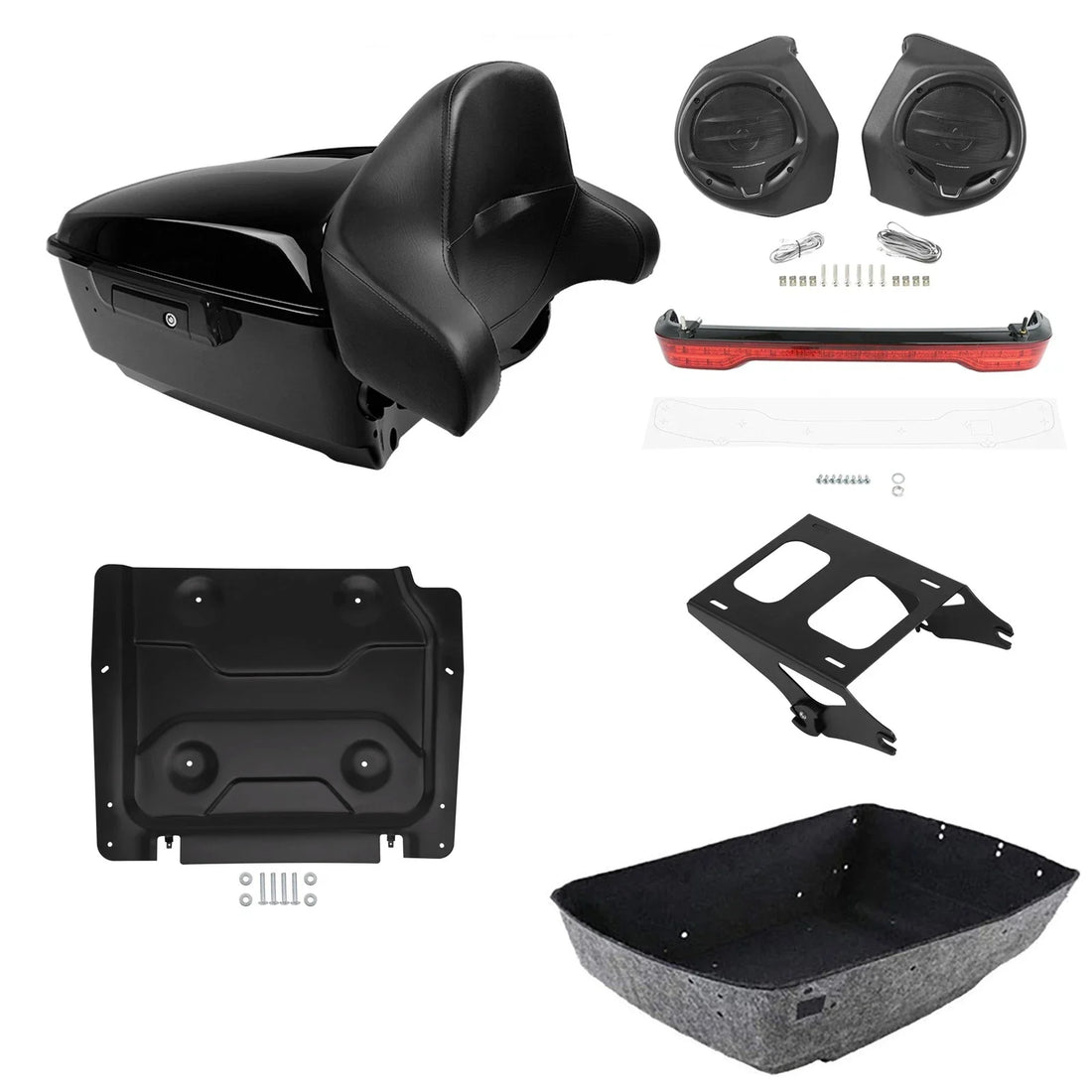 King Trunk Backrest Speakers Light Mount Rack Plate Fit For Harley Touring 14-26