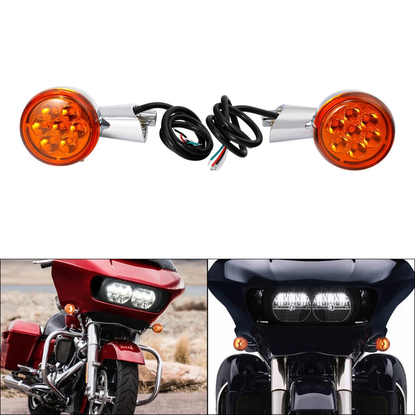 Front LED Turn Signals Light Bracket 4 Wires Fit For Harley Road Glide 15-23