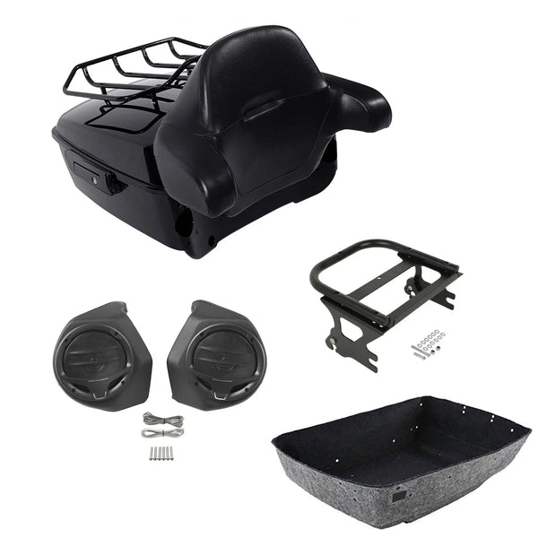 Black King Trunk Backrest Rack Speakers Mount Fit For Harley Electra Glide 97-08