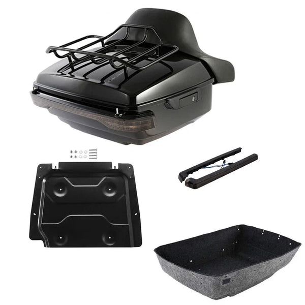 Black King Trunk Backrest Rack LED Light Fit For Harley Touring 2014-Up Touring