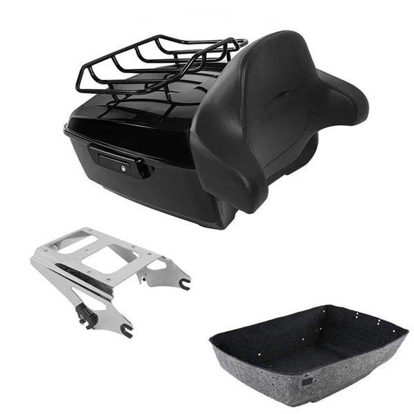 Black King Trunk Pad Top Rail Mount Rack Fit For Harley Road King 2009-2013