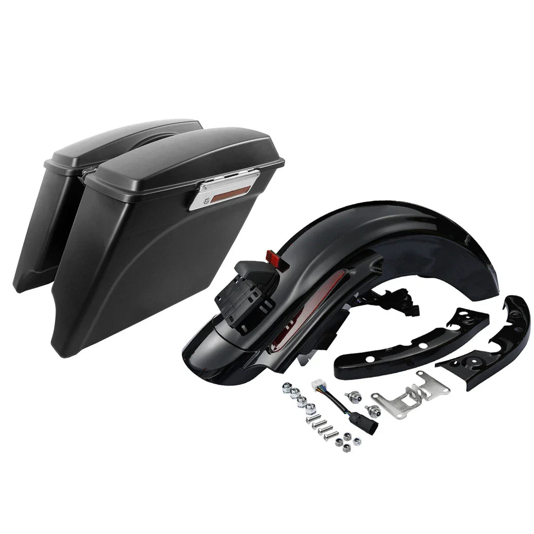 Matte Black 5" Stretched Saddlebags LED Rear Fender Fit For Harley Touring 09-13