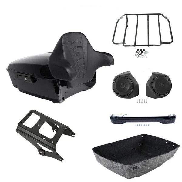 King Trunk Rack Speakers Lights Fits For Harley Touring Street Glide 09-13