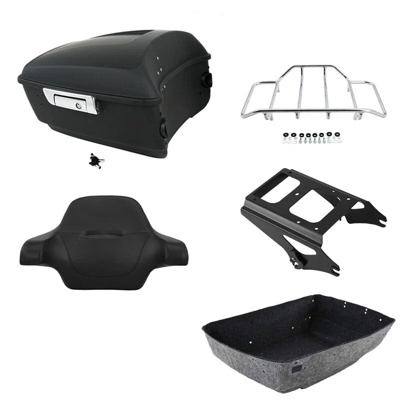 Matte Black King Trunk Backrest Pad Rack Mount Fit For Harley Street Glide 09-13