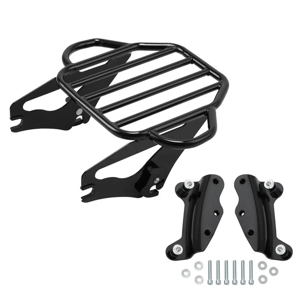 Black Two-Up Luggage Rack 4 Point Docking Kit Fit For Harley Electra Glide 09-13