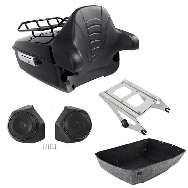King Trunk Backrest Rack Pad Speakers Fit For Harley Touring Street Glide 14-26