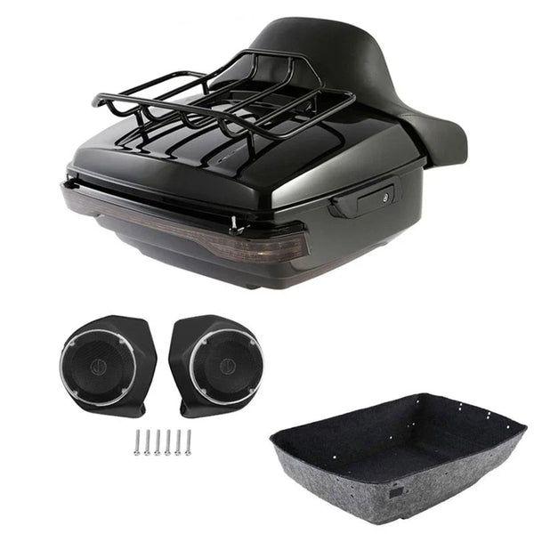 Black King Trunk Pad Rack Light Speakers Fit For Harley Street Road Glide 14-26