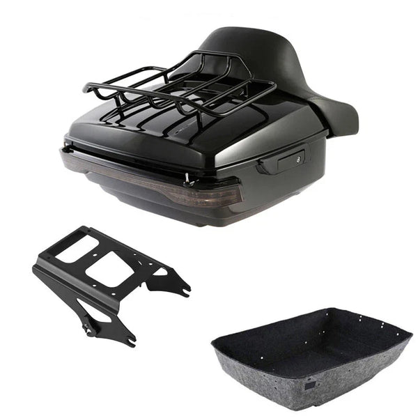King Trunk Pad Mount Rack LED Light Fit For Harley Electra Glide 2009-2013 Black