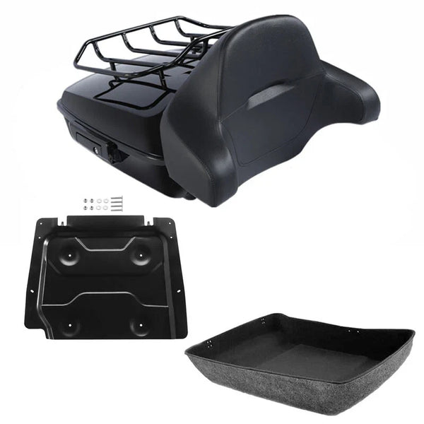 Black Chopped Trunk Backrest Pad Rack Plate Fit For Harley Road Glide 2014-2026