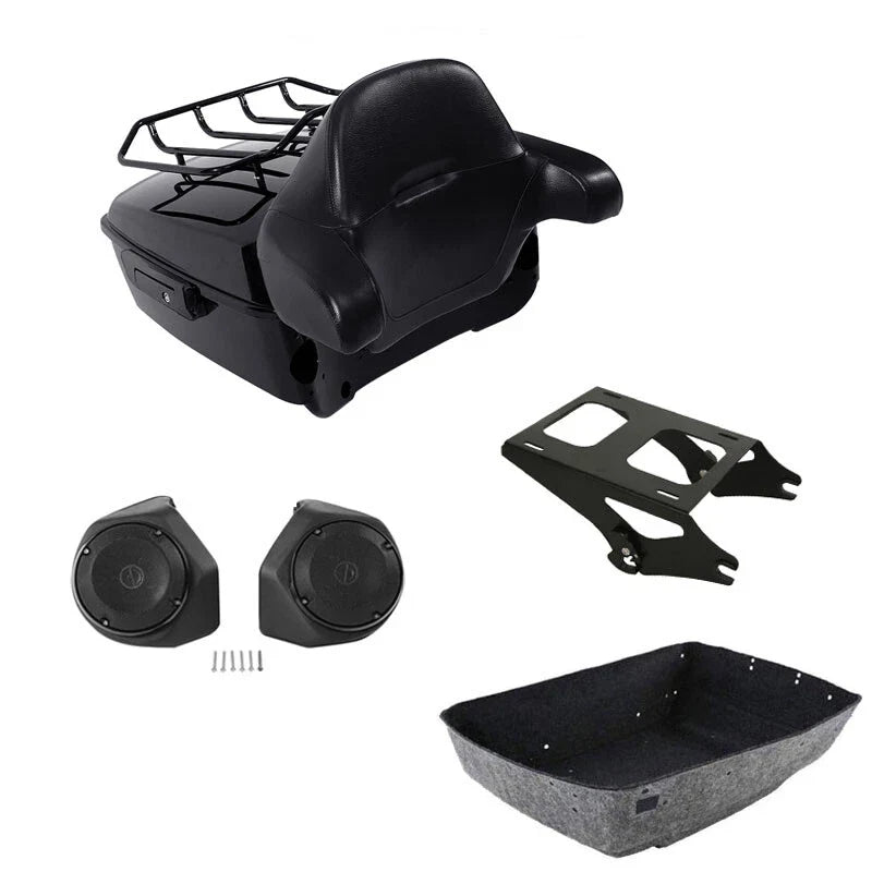 Black King Trunk Backrest Rack Speaker Mount Fit For Harley Touring Models 14-Up
