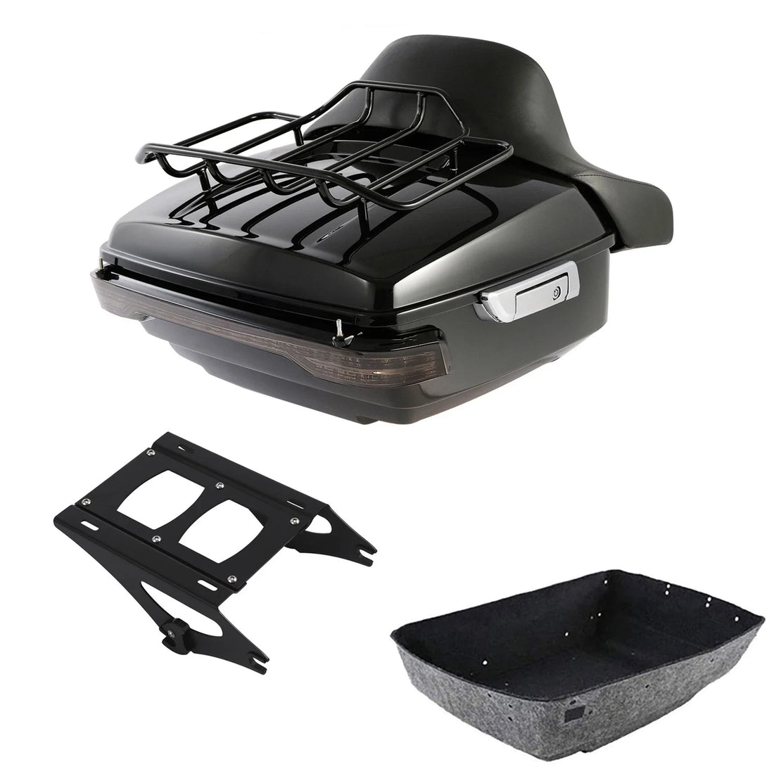 Black King Trunk Luggage Pad Mount Rack Tail Light Fit For Harley Touring 14-26