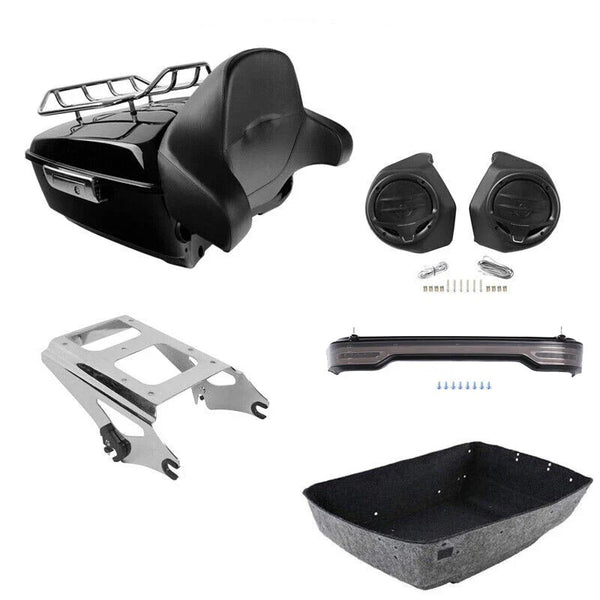 King Trunk Backrest Rack & Speakers Fit For Harley Touring Models 09-13