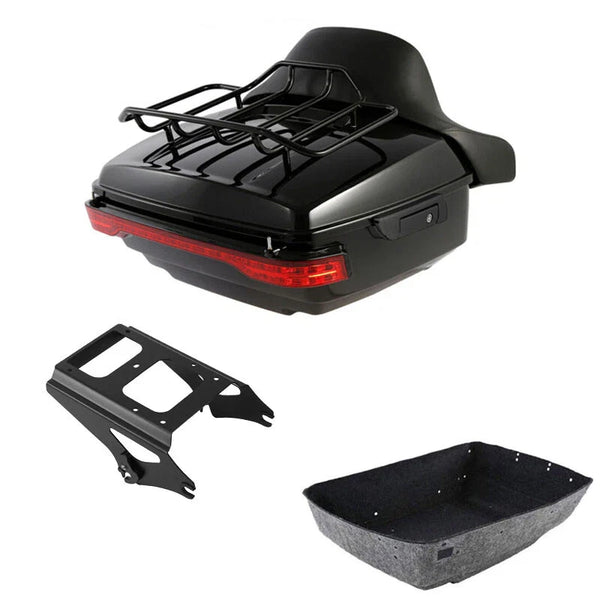 Black King Trunk Backrest Mount Rack LED Light Fit For Harley Touring 09-13