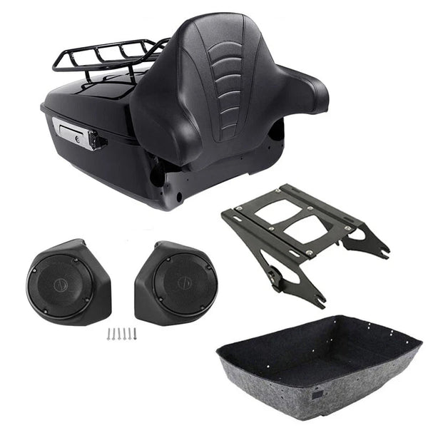 King Trunk Rack Backrest Speakers Fit For Harley Touring Road Street Glide 14-26