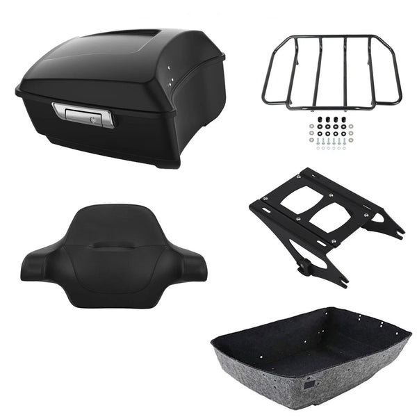 Matte Black King Trunk Backrest Pad Rack Mount Fit For Harley Road Glide '14-26