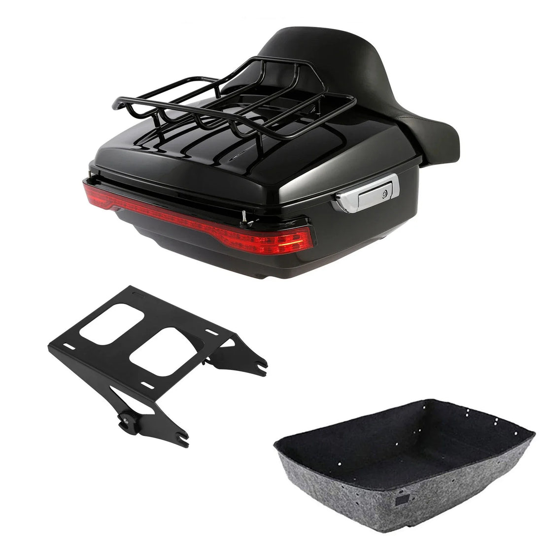 King Trunk Luggage Backrest LED Light Mount Rack Fit For Harley Road Glide 14-26