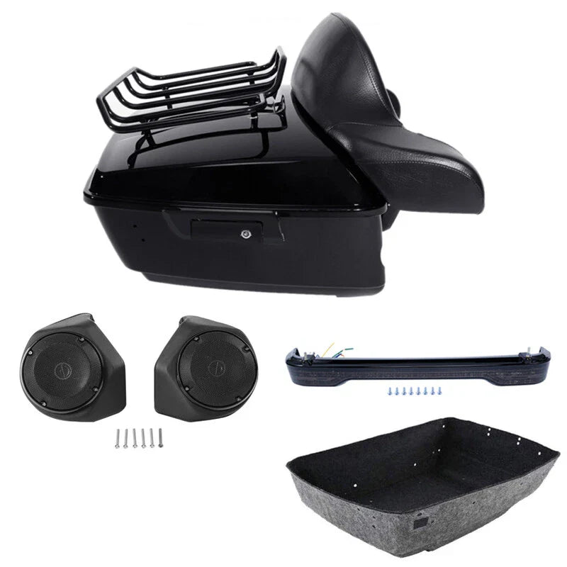 Black King Trunk Pad Rack Light Speakers Fit For Harley Touring Road Glide 14-26