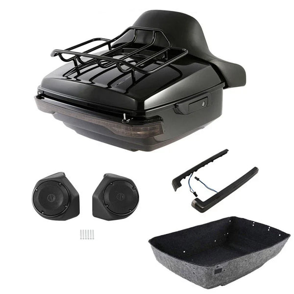 King Trunk Pad Rack LED Light Speakers Fit For Harley Street Road Glide 14-2026
