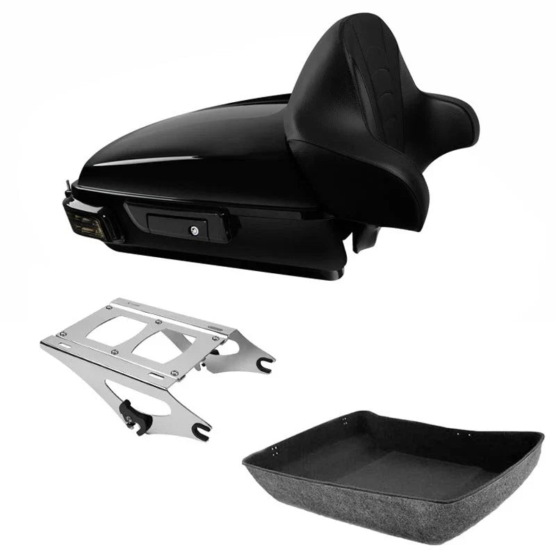 Chopped Trunk Backrest LED Tail Light Mount Rack Fit For Harley Road Glide 14-26