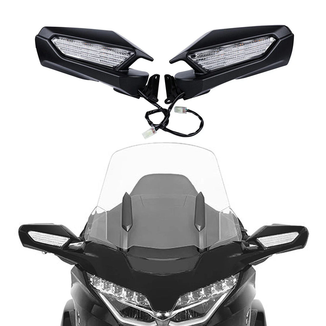 Matte Black Rearview Mirrors LED Turn Signal Fit For Honda Goldwing GL1800 18-25