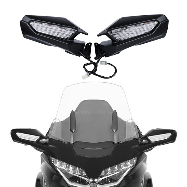 Matte Black Rearview Mirrors LED Turn Signal Fit For Honda Goldwing GL1800 18-25