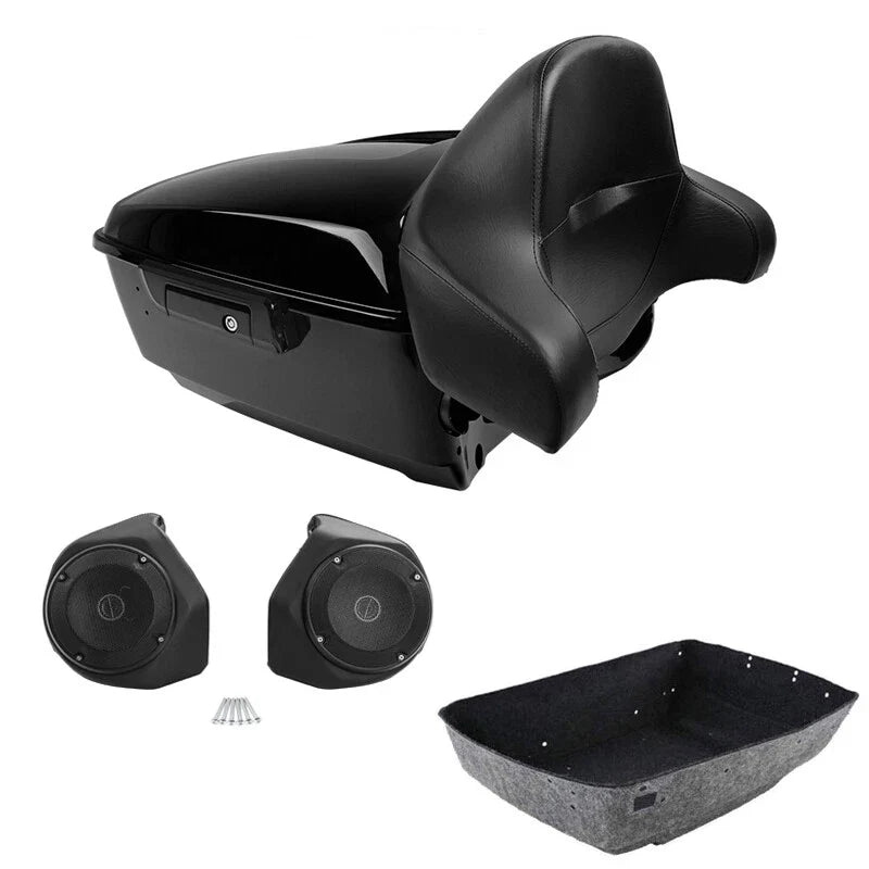 King Trunk Backrest Speakers Fit For Harley Touring Cvo Road Glide 2014-26 Black