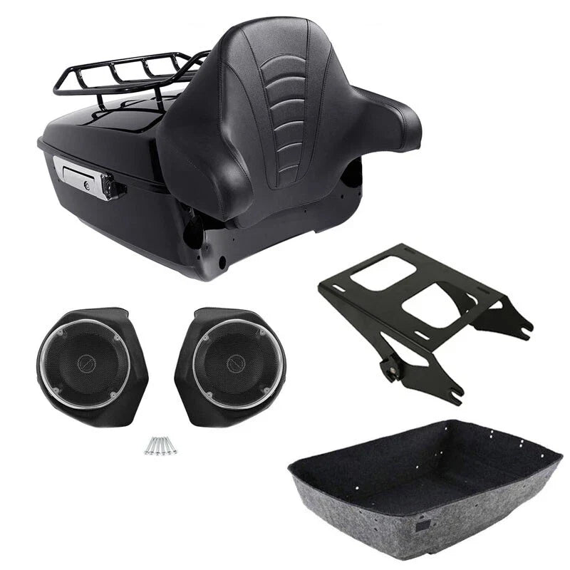 King Trunk Rack Backrest Speakers Mount Fit For Harley Road Street Glide 2014-26