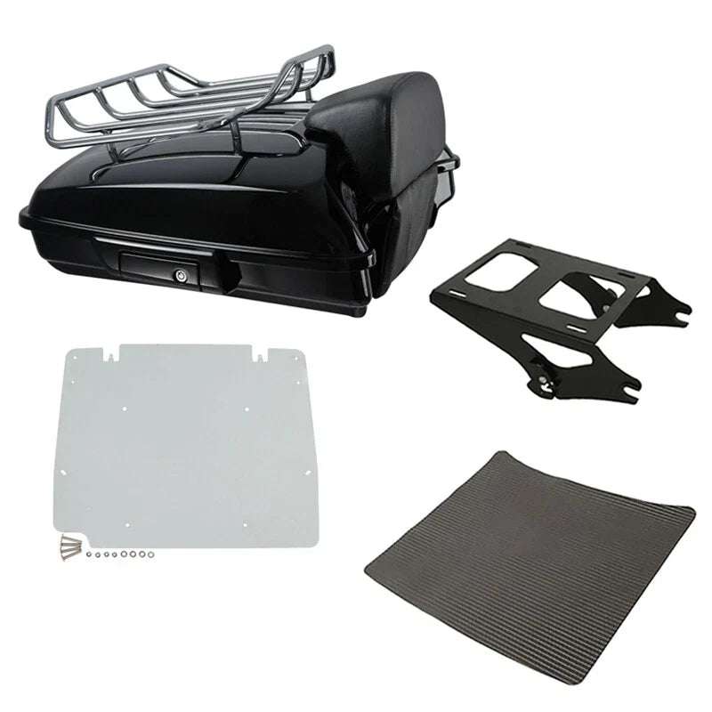 Black Razor Trunk Luggage Backrest Rack Mount Plate Fit For Harley Touring 14-26